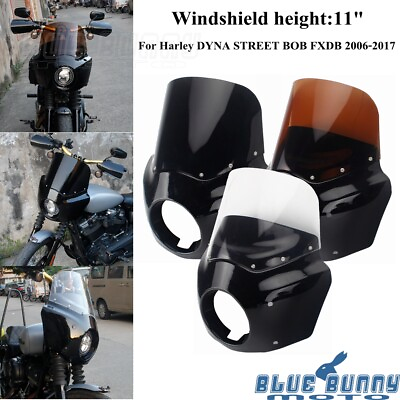 #ad Front Fairing 11#x27;#x27; PC Air Windshield w Extension Block Kit For Harley Dyna FXDB AU $303.59