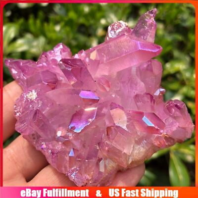 #ad 100g Natural Aura Pink Titanium Quartz Crystal Cluster Geode Specimens Healing $11.59