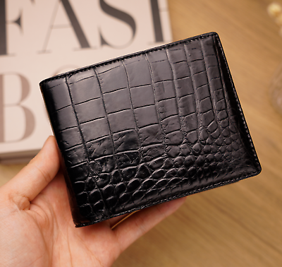 #ad Black Crocodile Bifold Wallet RFID Blocking Genuine Leather Premium Gift $48.99