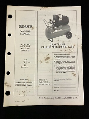 #ad #ad 1985 SEARS CRAFTSMAN OILESS AIR COMPRESSOR 919.153040 OWNER#x27;S MANUAL amp;PARTS LIST $14.99