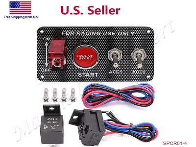 #ad Carbon Racing Car Ignition Switch Engine Start Push Button Toggle Panel 12V $21.95