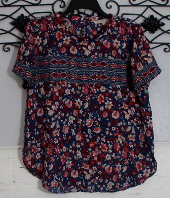 #ad Ann Taylor Loft Women#x27;s Top Size M Short Sleeve Multicolored Floral Round Neck $9.86