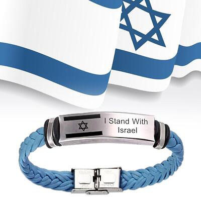 #ad Israel Flag Bracelet Stainless Steel Handmade Leather Wristband Support Israel $3.19