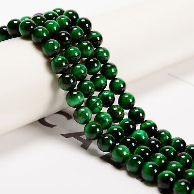 #ad Green Tiger Eye Smooth Round Beads 4mm 6mm 8mm 10mm 12mm 14mm 15.5quot; Strand $9.49