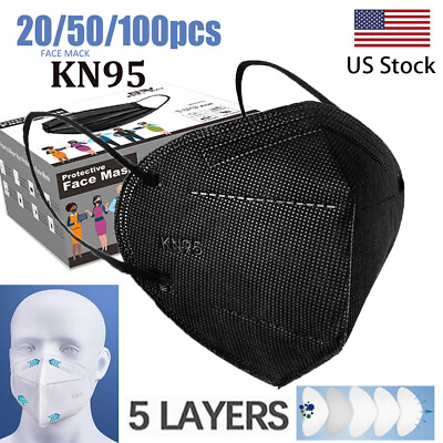 #ad 10 50 100 Pcs Black KN95 Protective 5 Layer Face Mask BFE 95% Disposable Masks $6.85