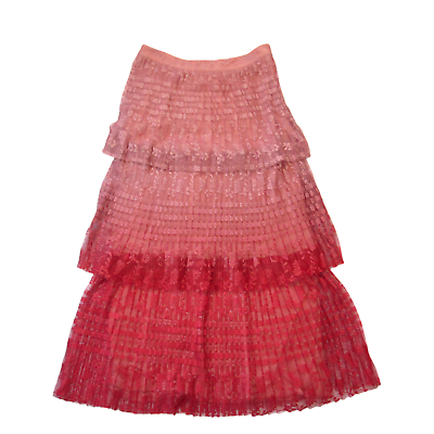 #ad NWT Anthropologie Maeve Brighton in Pink Ombre Lace Tiered Midi Skirt 2 $140 $62.00