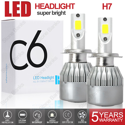 #ad 2PCS H7 LED Headlight Bulb Kit High Low Beam Lamp 6000K White 2 Bulbs C6 $10.44