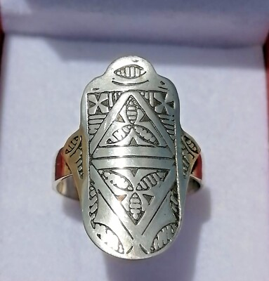 #ad Vtg Moroccan Handmade Silver Ring Khemissa Hamsa Touareg Handcrafted Ring $49.00