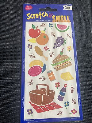 #ad Vtg Mello Smello Stickers Scratch N Smell Picnic Fruit Smoked Ham Fresh Air Food $12.98