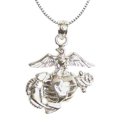 #ad New .925 Sterling Silver USMC Marine Corps Insignia Pendant Necklace $29.99