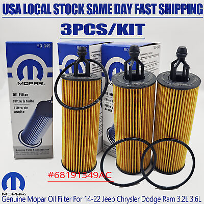 #ad OEM 3X Mopar Oil Filter 68191349AC Chrysler Jeep Dodge RAM 3.2L 3.6L V6 MO 349 $15.69