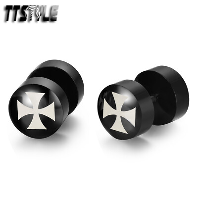 #ad TTStyle Epoxy UV Acrylic Iron Cross Ear Plug Earrings 8 10mm NEW AU $7.99