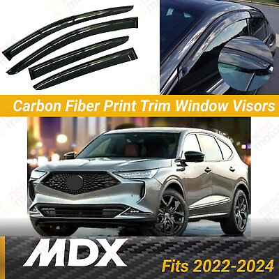 #ad For Acura MDX 22 24 Carbon Fiber Print Trim Window Visors Rain Guards Deflectors $59.99