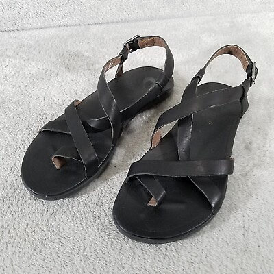 #ad Olukai Sandals Womens 7 Black Flat Adjustable Leather Straps Open Toe $34.95