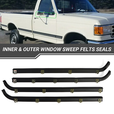 #ad 4 Inner amp; Outer Window Sweep Felts Seals Weatherstrip Kit For Ford F 150 250 350 $28.90