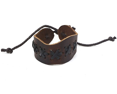 #ad Adjustable Brown Leather Bracelet with With X Shape Pattern $9.99