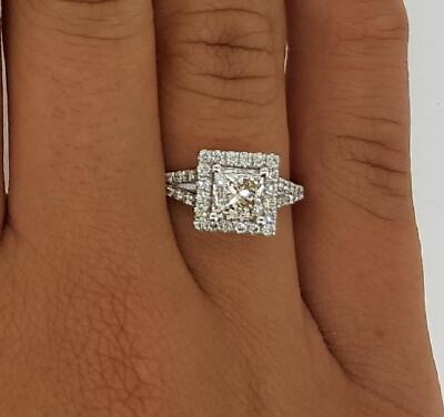 #ad 1.75 Ct Split Shank Halo Princess Cut Diamond Engagement Ring SI2 D White Gold $1757.00