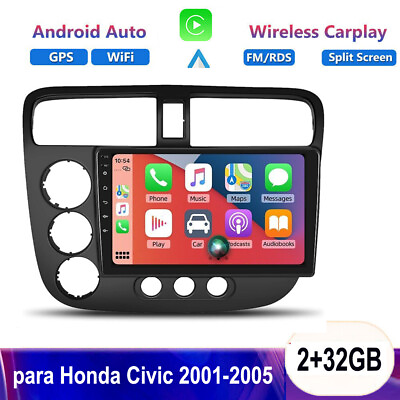 #ad Apple Carplay para Honda Civic 2001 2005 Android 13 coche estéreo Radio GPS 32G $139.00