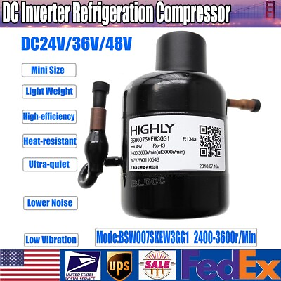 #ad DC 24V 36V 48V Ultra quiet low vibration R134a Refrigeration Inverter Compressor $79.99