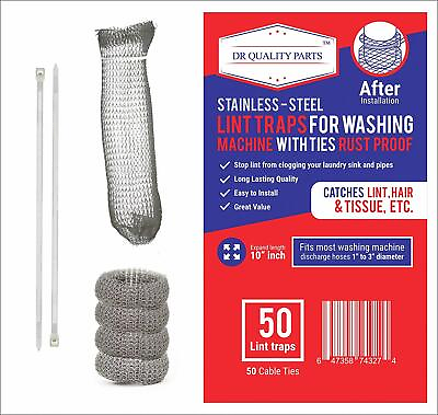 #ad 50 Lot Washing Machine Lint Traps Snare Filter Screen Stainless Steel Mesh Ties $16.98