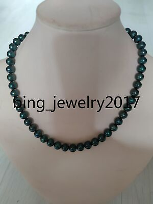 #ad natural 10 9mm AAA Tahitian black green PEARL NECKLACE 14K GOLD 18quot; necklaces $89.99