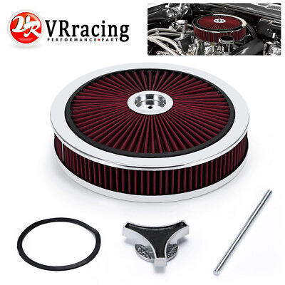 #ad 14quot; X 3quot; Round Red High Flow Thru Washable Air Cleaner Drop Base 350 SBC $60.90