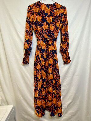 #ad Women’s Floral Navy Orange Tie Front Dress $20.00