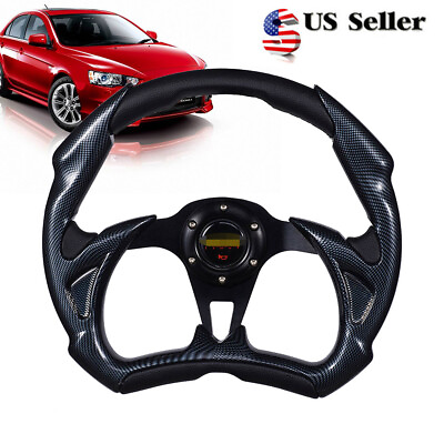 #ad 35CM Car Steering Wheel Car Racing Drift Rally Black Carbon fiber Texture Black $54.86