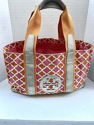 #ad Tory Burch retired pink and orange and silver tote $44.99
