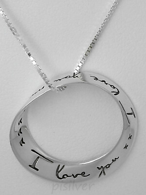 #ad Sterling Silver I Love You More Eternity Infinity Mobius Circle Pendant Necklace $23.45