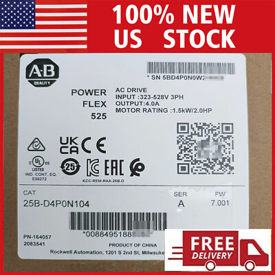 #ad IN US New Sealed Allen Bradley 25B D4P0N104 Power Flex 525 1.5kW 2Hp AC Drive $374.00