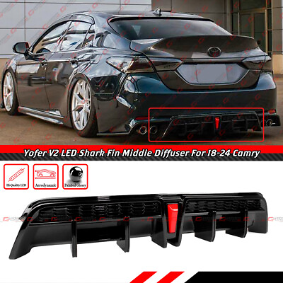 #ad For 2018 2024 Toyota Camry SE XSE Yofer V2 Gloss Black LED Rear Bumper Diffuser $168.99