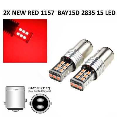 #ad Car Stop Brake Tail Light 2pcs 1157 15 LED 2835 Bulb Aluminum Red Set Durable $9.26