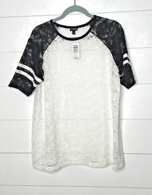 #ad New Torrid Plus Size 1 1X 14 16 Black White Jersey Football Tee Shirt Top T Lace $24.97