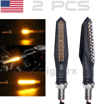 #ad 2X Flowing Water Motorcycle LED Turn Signal Indicator Light Amber Sequential US $10.98