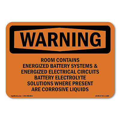 #ad Room Contains Energized Battery Systems ANSI Warning Sign Metal Plastic Decal $5.99