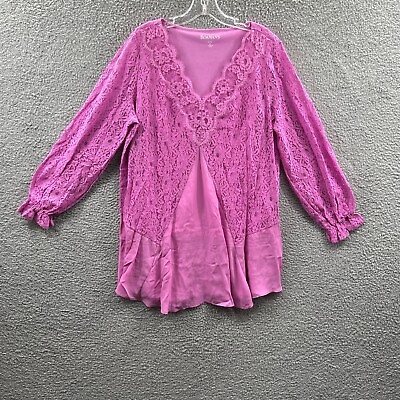 #ad Roamans Womens Tunic Top Medium 14 16 Pink Pullover Long Sleeves Shirt BOHO $12.99