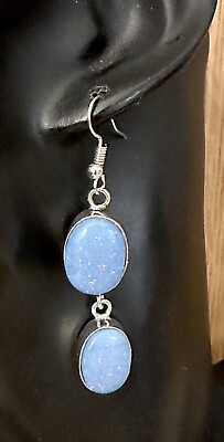 #ad Lovely Blue Opal Triplet 925 Sterling Silver Dangle Earrings 2 Inch $50.00