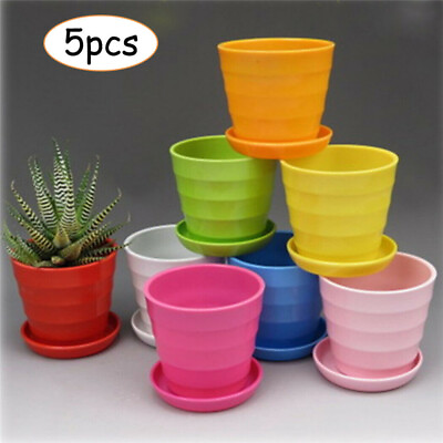 #ad 5pcs Plastic Plant Pot Round Flower Nursery Planter Pots With Saucer Tray Decor $4.78