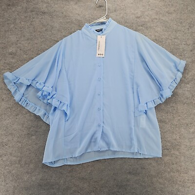 #ad Boohoo Blouse Womens Size 10 US Blue Angel Sleeve $17.49
