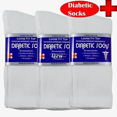 #ad #ad 3 12 Pairs Health Circulatory Crew Cotton Diabetic Socks White 9 11 10 13 13 15 $7.49