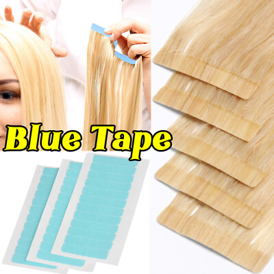 #ad 100PCS Double Side Adhesive Super Tape Blue Tabs for Hair Extensions Skin Weft $6.95