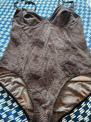 #ad MARKSamp;SPENCER swimsuit 38B brown mix adjustable strap underwired gold VGC GBP 8.99