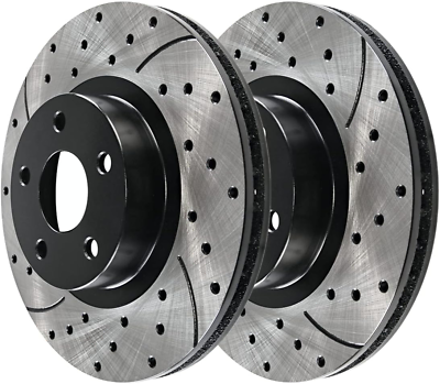 #ad Autoshack PR41375LR Front Drilled Slotted Brake Rotors Black Pair of 2 Driver an $110.99