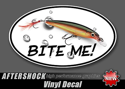 #ad Bite Me Fishing Lure Sticker oval x rap bass fish decal bassmaster $4.99