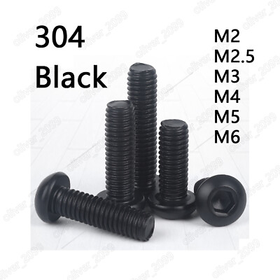 #ad Black 304 Stainless Steel Hex Socket Bolts Button Head Screw M2 M2.5 M3 M4 M5 M6 AU $83.61