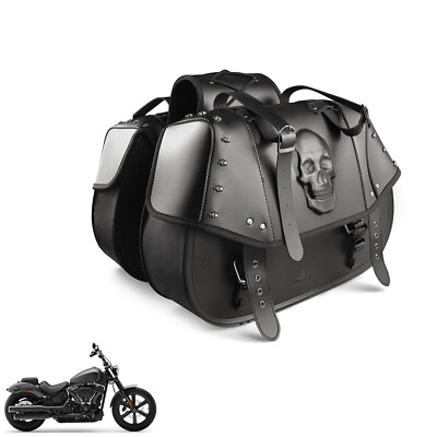 #ad Fashion Anti Water Motorcycle Saddlebags Universal Saddle Bag Black PU Leather $75.79