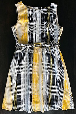 #ad BANANA REPUBLIC WOMENS DRESS Size 2 Fit amp; flare yellow black plaid knee length $15.97