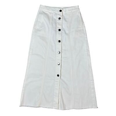 #ad The Limited Marks amp; Spencer Button Down White Denim Skirt Pockets Medium UK 8 $35.00