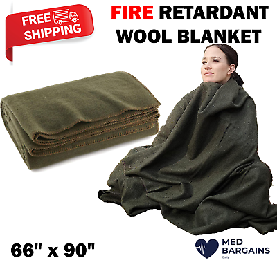#ad Ever Ready Warm Wool Fire Retardant Blanket 66quot; x 90quot; US Military Style Green $24.99
